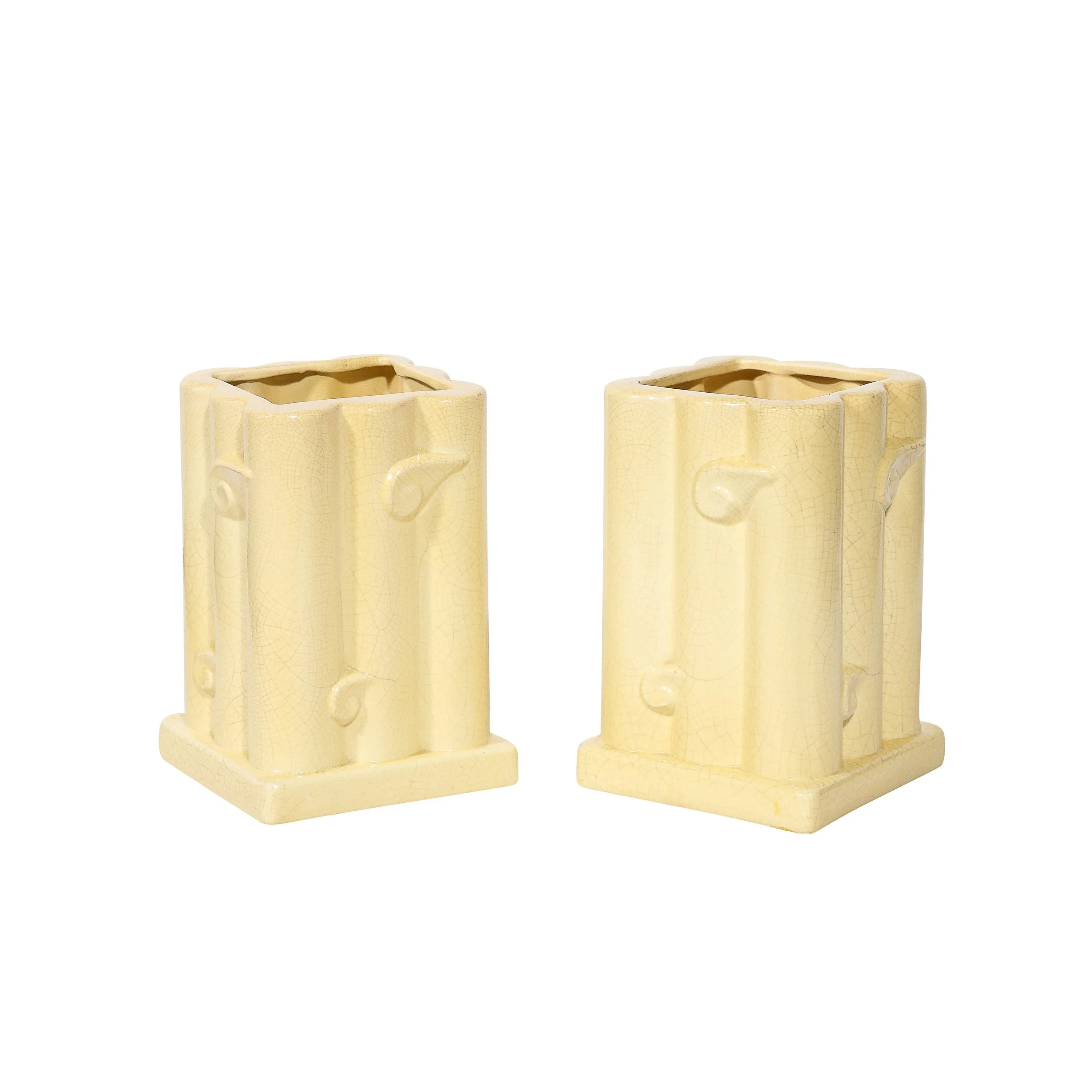【Daum  Nancy】スタンド Art Deco Smoked Acid Etched Glass Vase with Zig Zag Motif